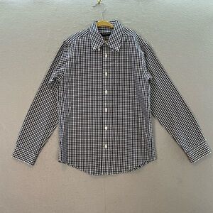 Brooks Brothers- NWOT Boys navy white check button front shirt 100% cotton top M